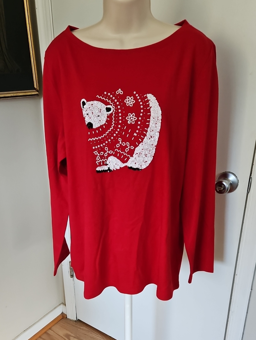 NWT Talbots Holiday Sequined Polar Bear Top Size XL